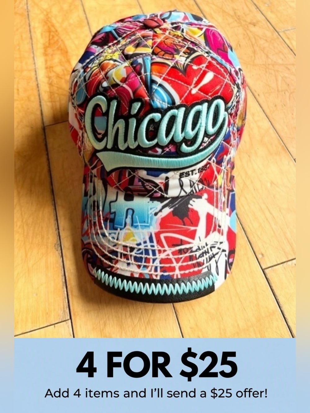 Robin Ruth CHICAGO Embroidered Graffiti Print Streetwear Adjustable HAT Unisex